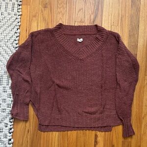Pilcro Slouchy Brown / Burgundy V-Neck Sweater